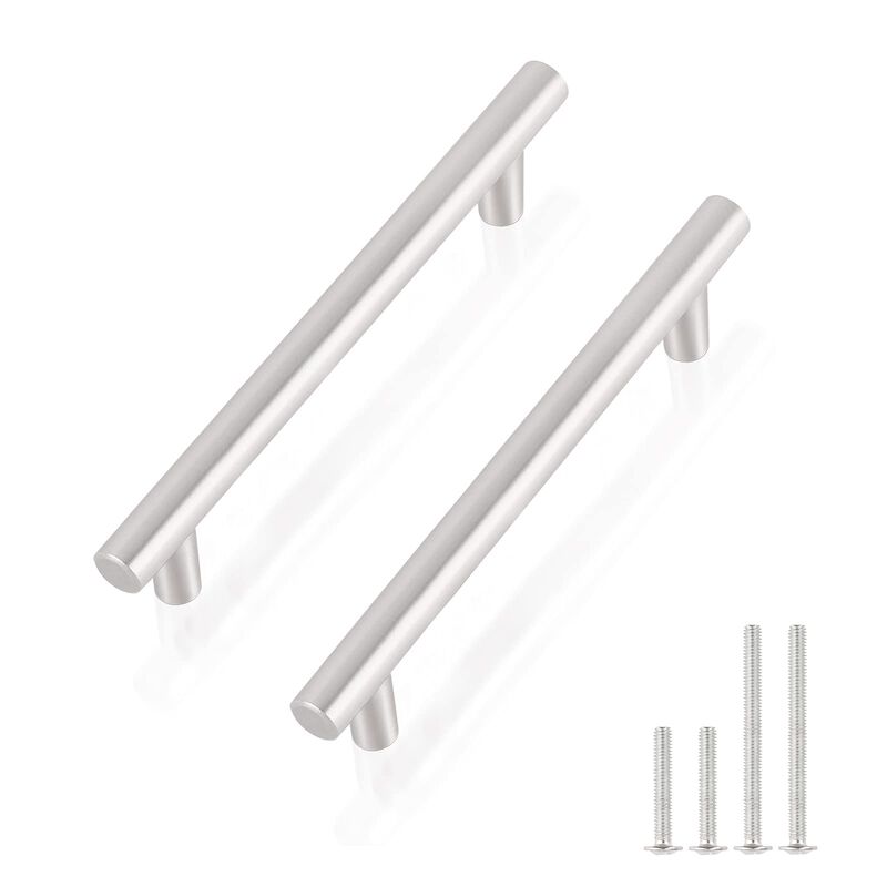 Gobrico 10 Pack Brushed Nickel Cabinet Pull Handles, 4"" (102 mm) Hole Centers Kitchen Cupboard Knobs, Stainless Steel T Bar Han