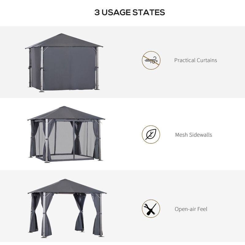 Dark Grey Haven: 10x10 Soft Top Gazebo with Mesh Walls & Curtains image number 3