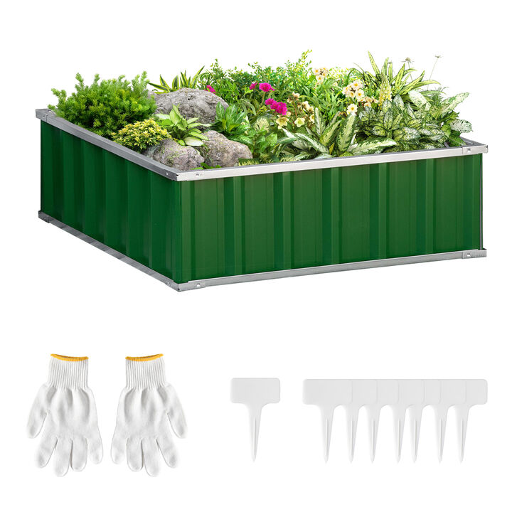 Outsunny 3' x 3' x 1' Raised Garden Bed, Galvanized Metal Planter Box for Vegetables Flowers Herbs, Green
