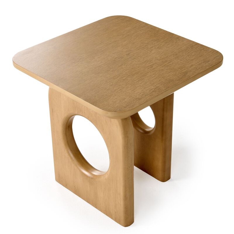 Noe Ohan 22 Inch Side End Table, Square Top, Light Brown Solid Rubberwood