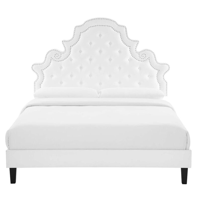 Modway Gwyneth Tufted Performance Velvet Twin Platform Bed in White with Black Wood Legs image number 3