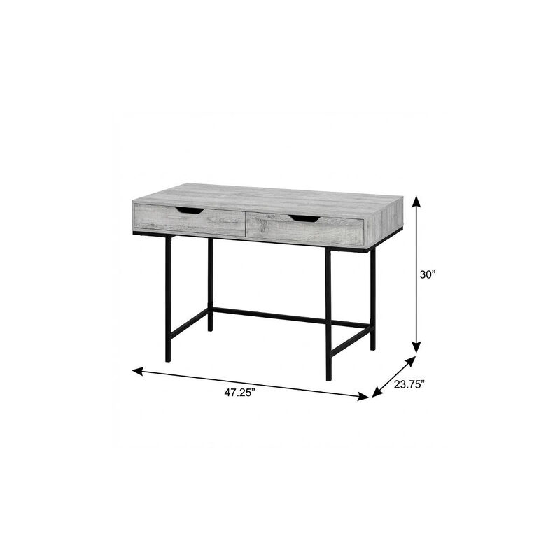 HomeRoots 47" Gray and Black Wood and Metal H-Shape Computer Desk With Two Drawers image number 6