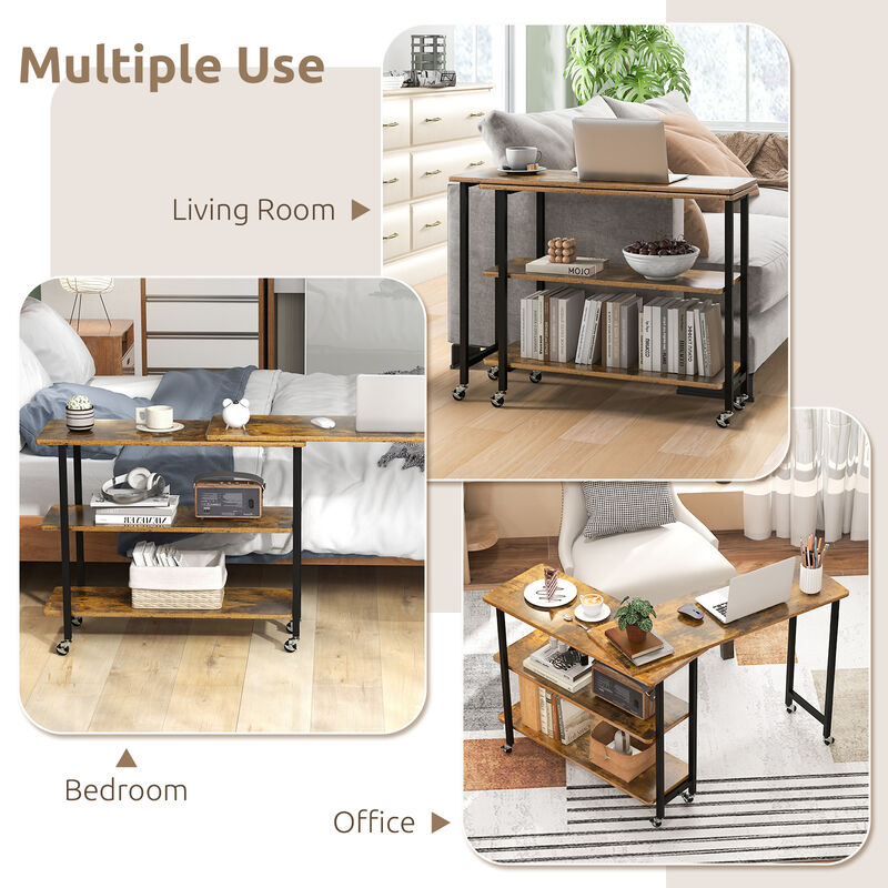 360&deg; Rotating Sofa Side Table with 2-Tier Storage Shelves