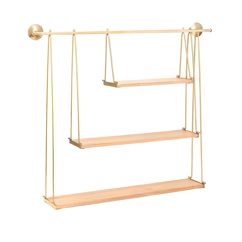 Luna 6 in. x 37 in. 31.5 in. Gold and Natural Wood Decorative Shelves image number 0