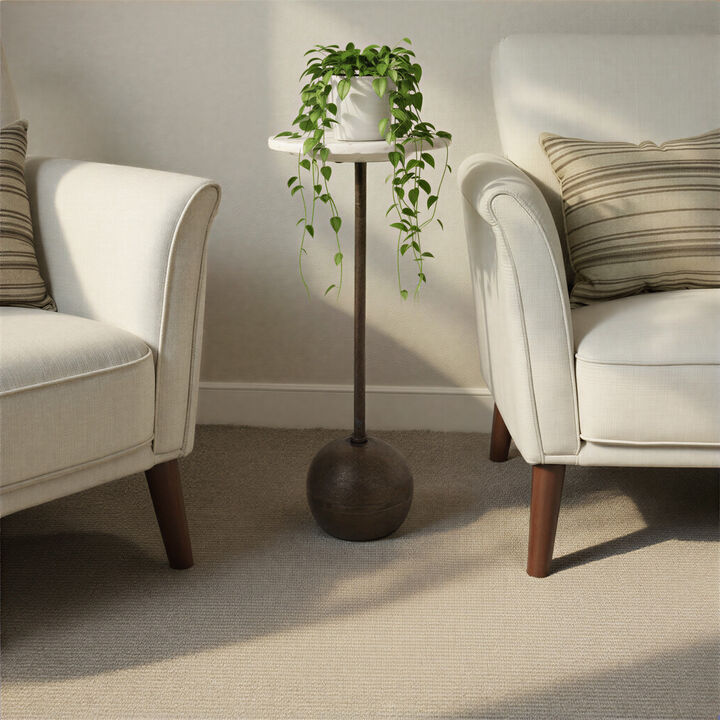 Round Marble Accent Table with Sculptural Ball Base, Antique Bronze Finish