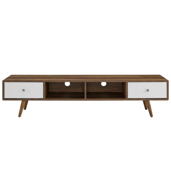 Wood TV Stand with Brown Finish and Spacious Surface