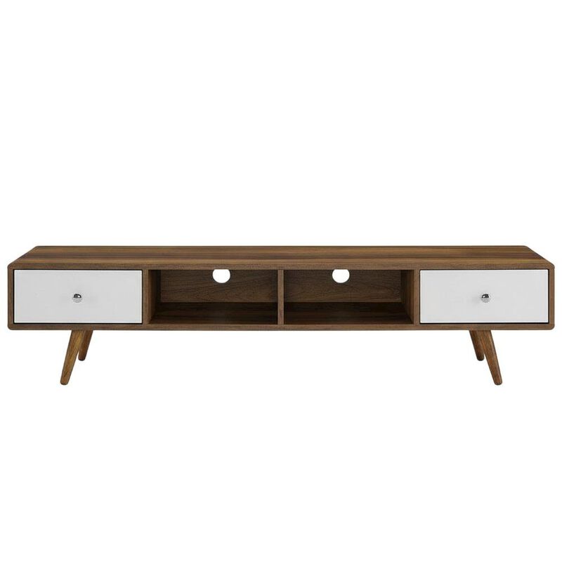 Wood TV Stand with Brown Finish and Spacious Surface image number 1