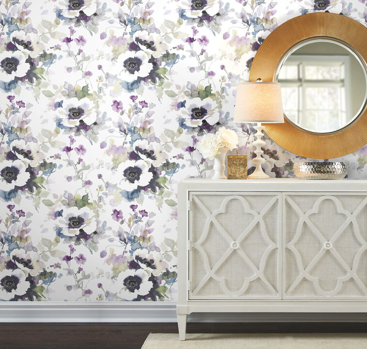 Garden Anemone Lilac & Green Peel & Stick Wallpaper