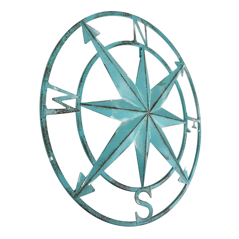 Aqua Metal Compass Rose Wall Decor 20.25 inch Coastal Nautical Beach Art image number 7