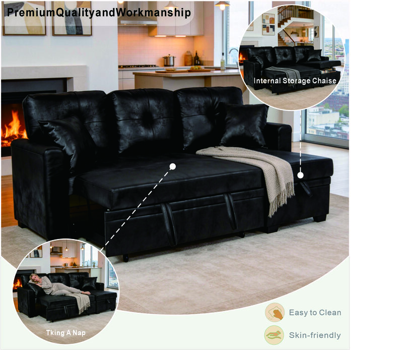 Jomple Foil Fabric Sectional Sleeper sofa image number 6