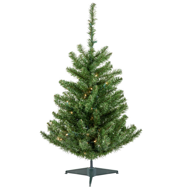 3' Pre-Lit Canadian Pine Artificial Christmas Tree  Clear LED Lights