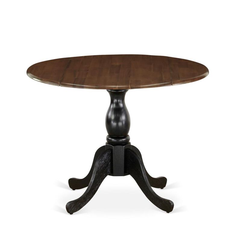 East West Furniture Wood Kitchen Table with Drop Leaves - Walnut Table Top and Black Pedestal Leg Finish