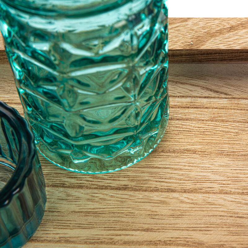 9-Piece Blue and Green Glass Votive Holders on Wood Tray, Multicolor image number 4