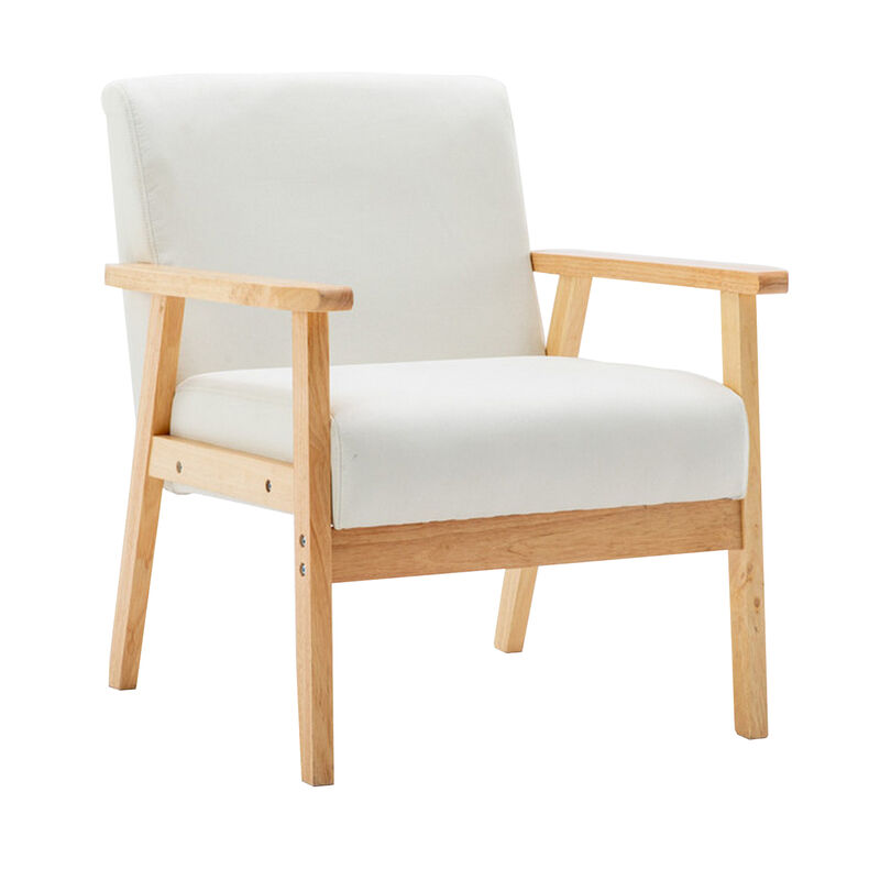 Colin 26 Inch Modern Chair, Padded Cushions, Wood Arms and Legs, Beige