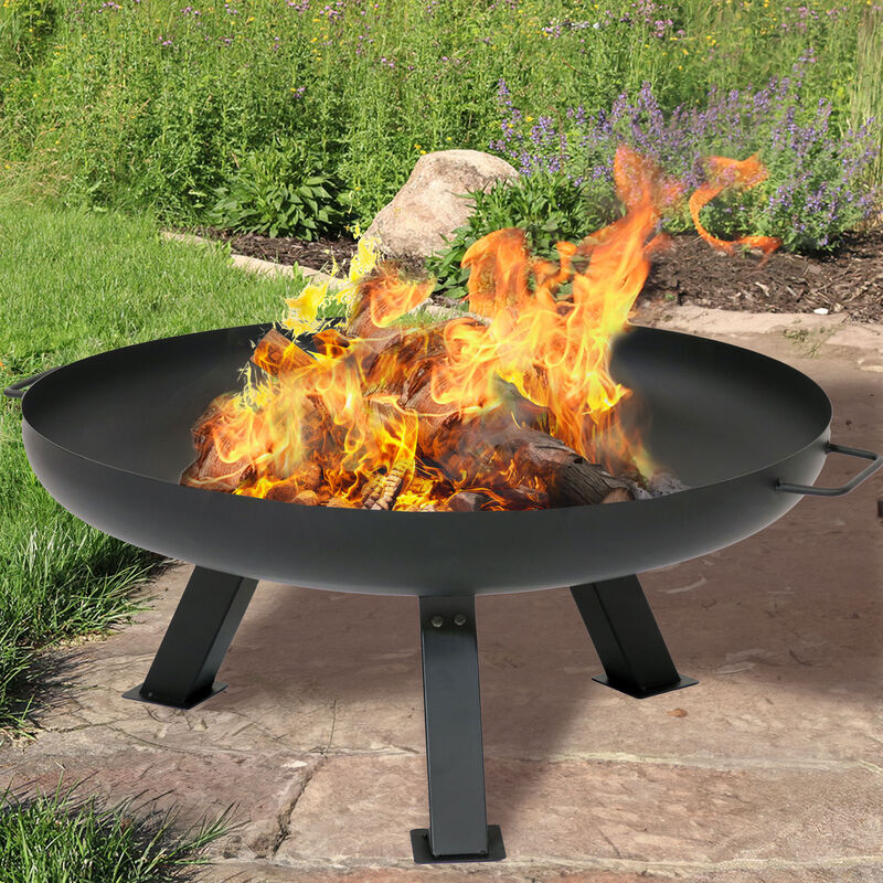 Sunnydaze 29.25 in Rustic Steel Tripod Fire Pit with Protective Cover - Black