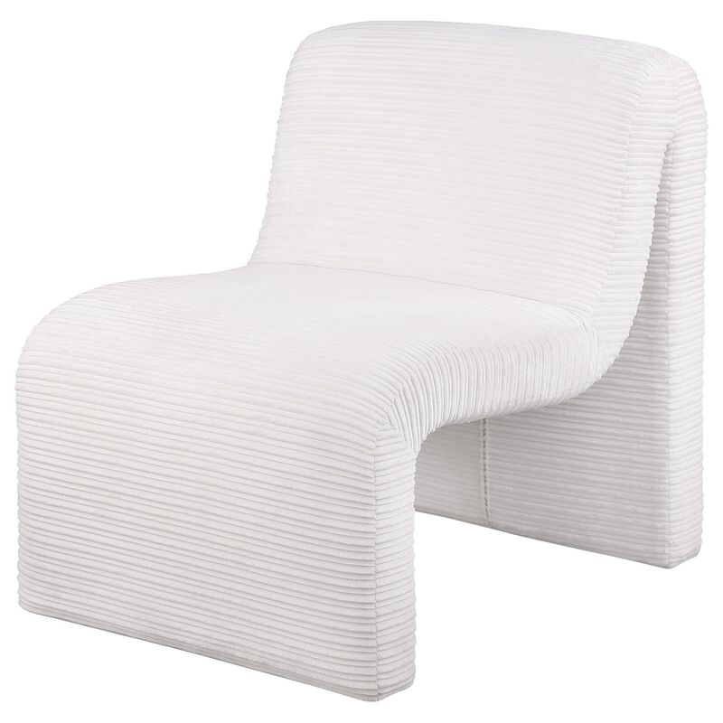 Adira Accent Chair, Modern Curved Armless Body, Ribbed Ivory Fabric