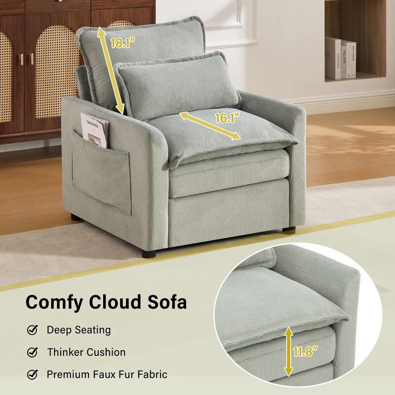 Merax Faux Fur Single Accent Armchair with Double-Layer Cushion image number 2