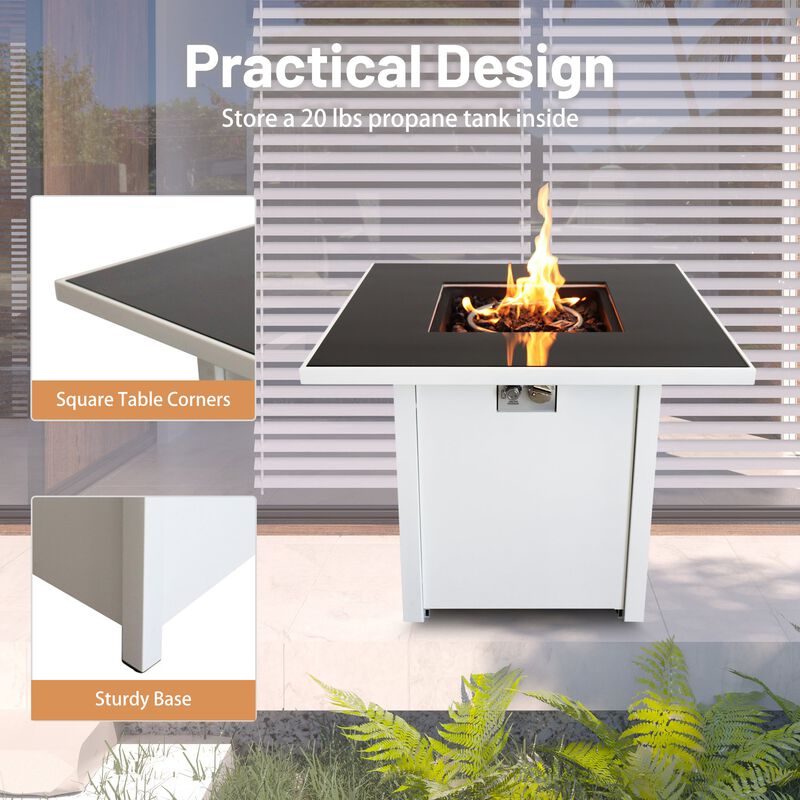 Mondawe 30 Inch White Steel Propane Outdoor Fire pit Table