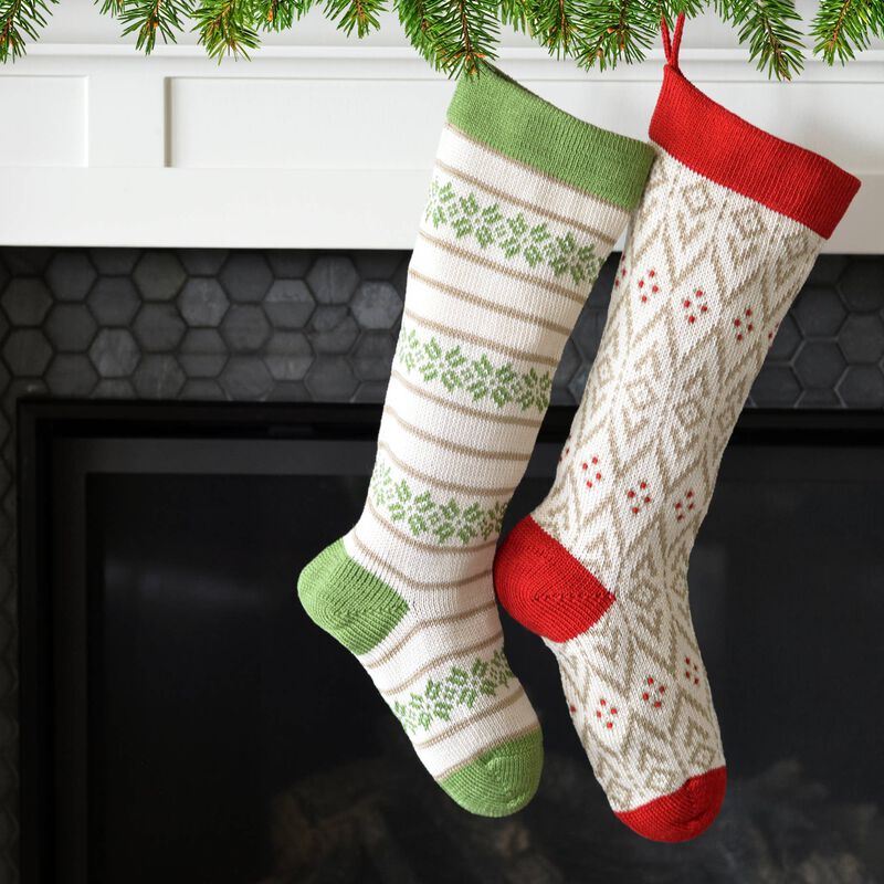 Ecru Patterned Stocking with Green Details image number 2