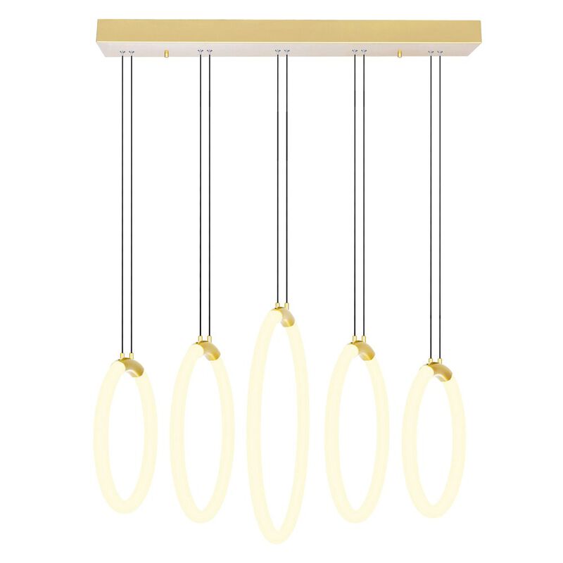 CWI Lighting Hoops 5 Light LED Chandelier With Satin Gold Finish