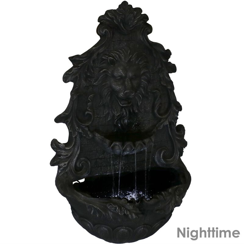 Sunnydaze Stoic Courage Lion Head Polyresin Outdoor Solar Wall Fountain