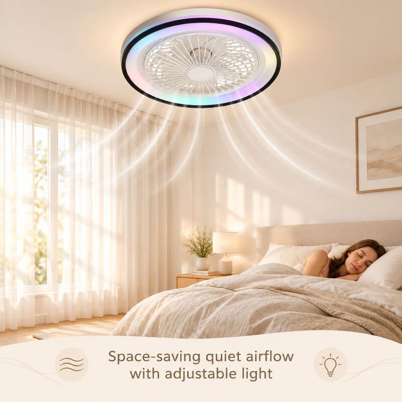 ELEMENT ACE 19 Inch Bladeless RGB Dimmable LED Enclosed Ceiling Fan with Light Flush Mount 6 Speed Remote for Bedroom Home Office image number 4