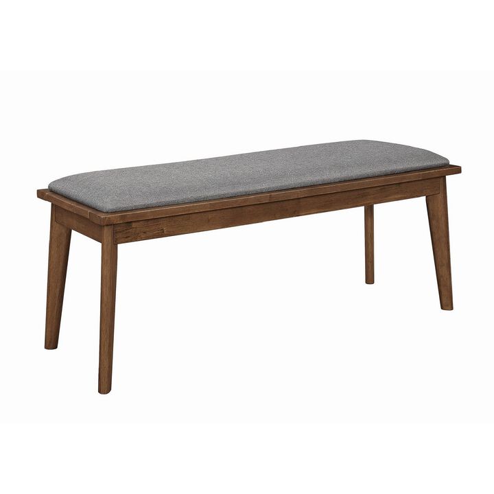Fabric Upholstered Wooden Bench with Chamfered Legs, Gray and Brown-Benzara