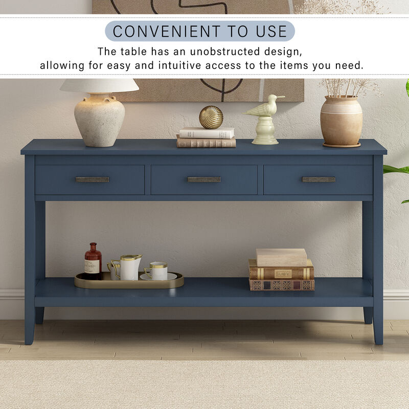 Whisen Contemporary 3-Drawer Console Table with 1 Shelf - Navy Blue