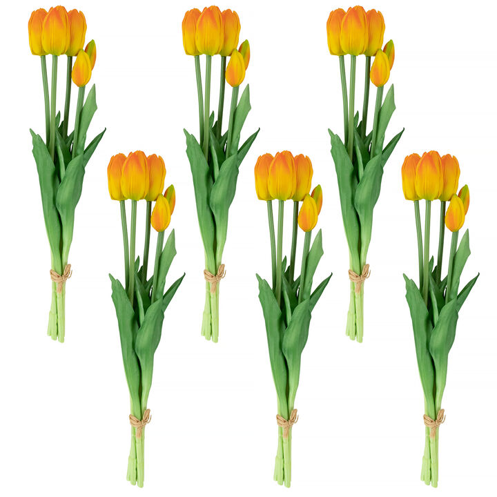 Set of 6 Yellow and Orange Tulip Artificial Floral Bundles  18"