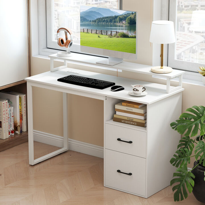 Computer Desk with Power Outlets and File Drawer for Office and Study