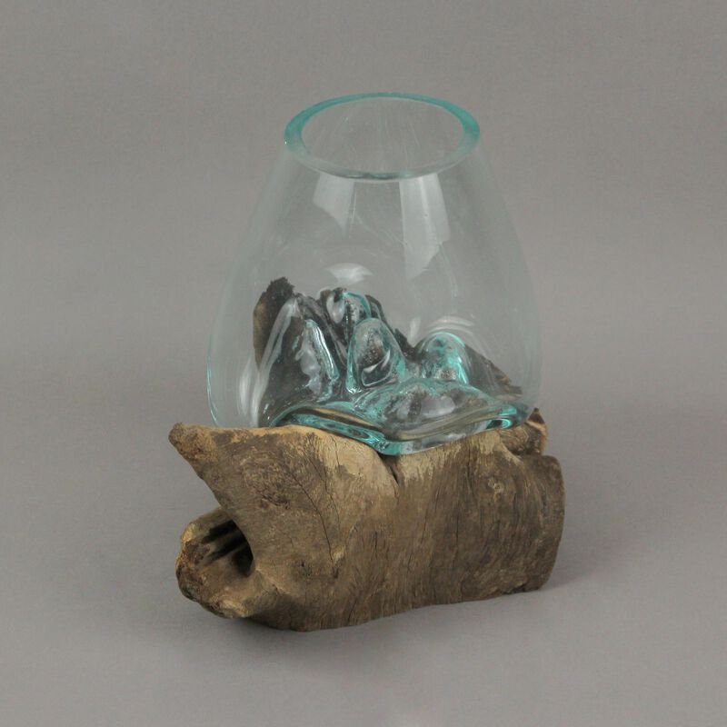 Melted Glass On Teak Driftwood Decorative Bowl/Vase/Terrarium Planter 6 Inch image number 4