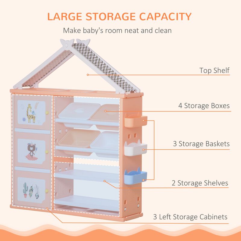 Kids toy Organizer and Storage Book Shelf with shelves, storage cabinets, storage boxes, and storage baskets, Orange image number 4