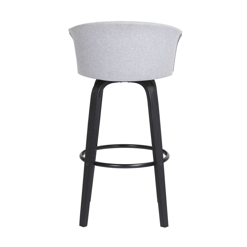 Diana Swivel Black Wood Bar Stool in Light Grey Fabric