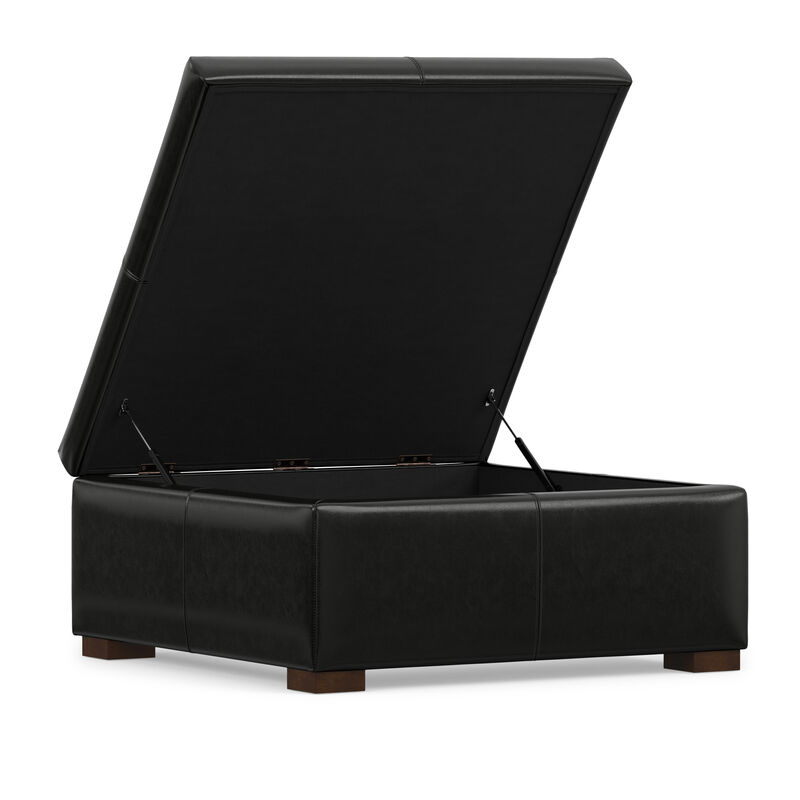 Gabbie 36 inch Wide Contemporary Square Square Coffee&nbsp;Table Storage Ottoman in  Midnight Black PU Black faux leather, Assembled image number 3