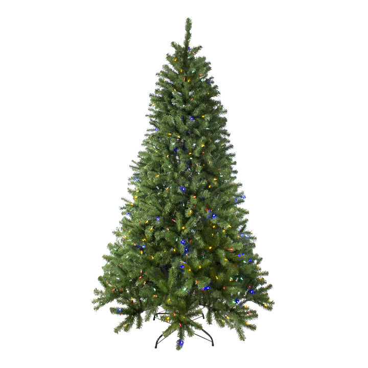 7.5' Pre-Lit Full Multi-Function Basset Pine Artificial Christmas Tree - Dual Color LED Lights