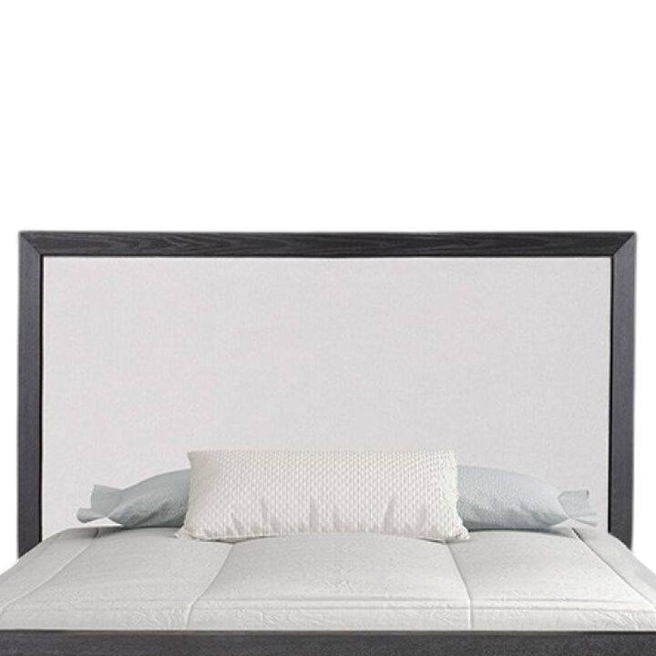 Kizie King Size Bed, Modern Upholstered Black and White Solid Wood