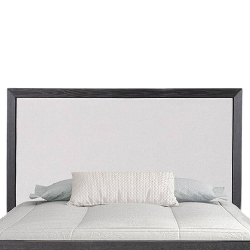 Kizie King Size Bed, Modern Upholstered Black and White Solid Wood