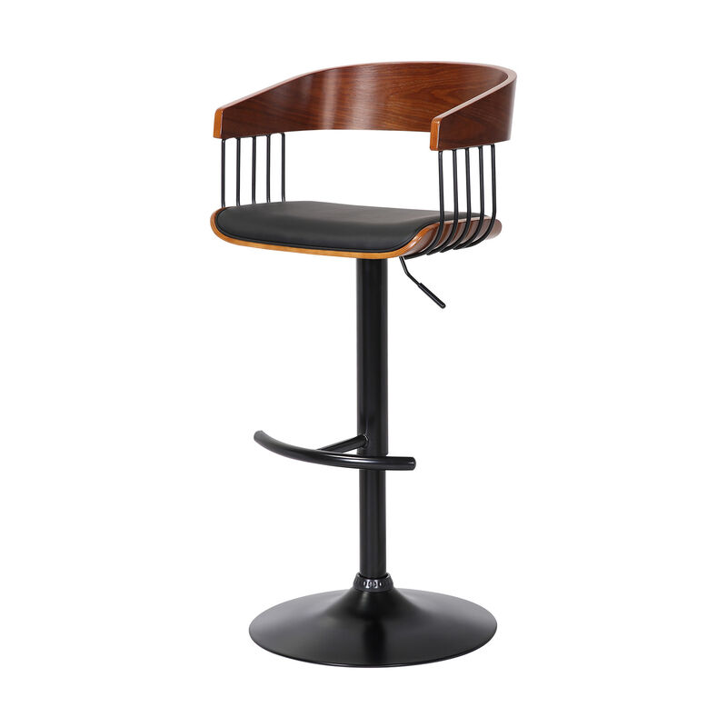 HomeRoots Faux Leather and Metal Adjustable Bar Stool with Full Back image number 4
