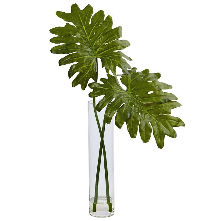 Nearly Natural 29-in Philodendron in Cylinder Glass