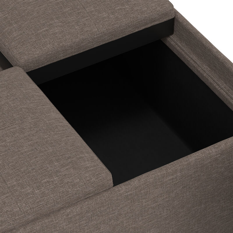 Avalon 35 inch Wide Contemporary Square Coffee Table Storage Ottoman in Fawn Brown Linen Look Fabric, Assembled image number 5