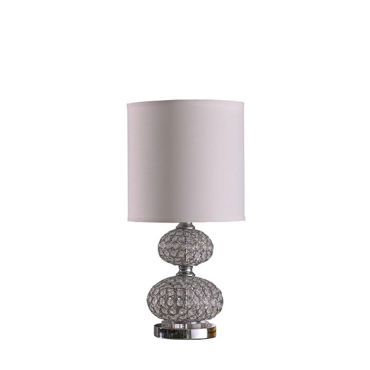 Hivvago 24" Chrome and Faux Crystal Double Orb Table Lamp With White Classic Drum Shade
