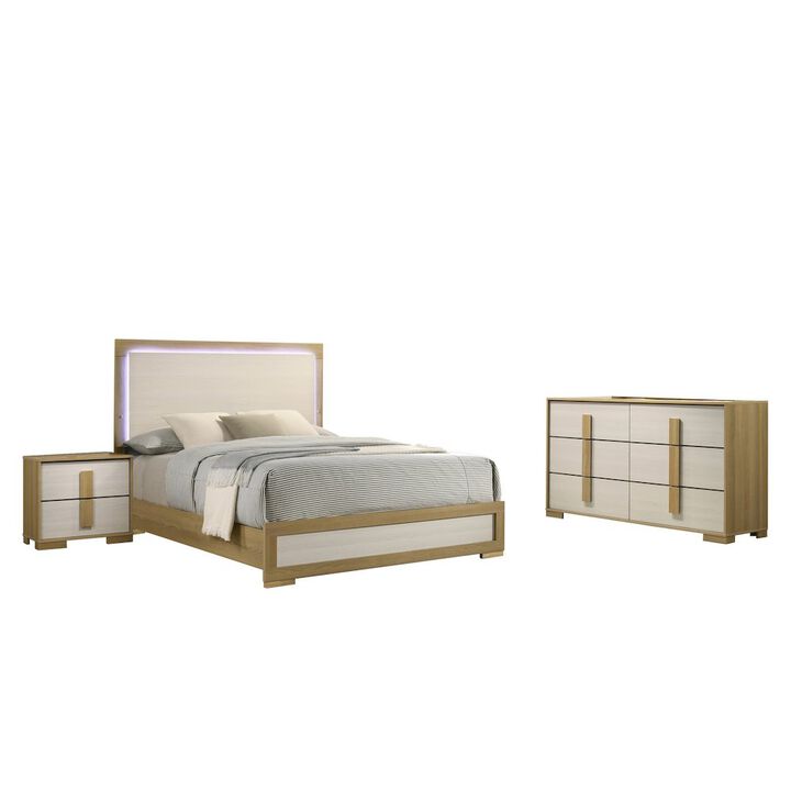 Best Quality Furniture 3 piece - Beige wood bedroom set (Bed+NS+Dresser), Queen