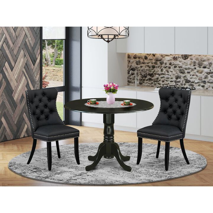 3 Piece Dining Table Set Contains a Round Kitchen Table with Dropleaf