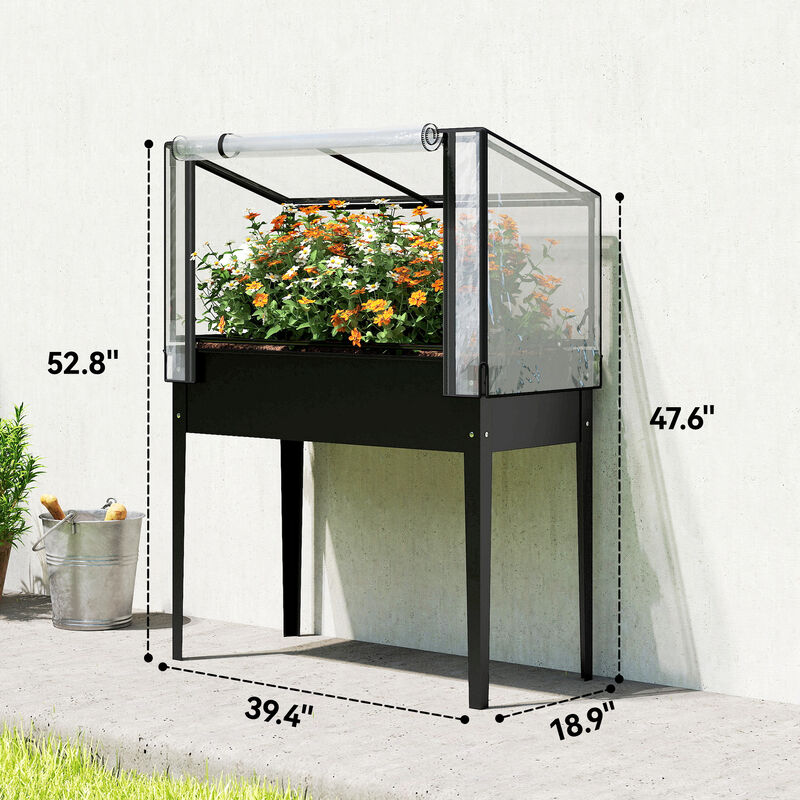 Hivvago Raised Garden Bed with Hinged Greenhouse and Metal Frame image number 2