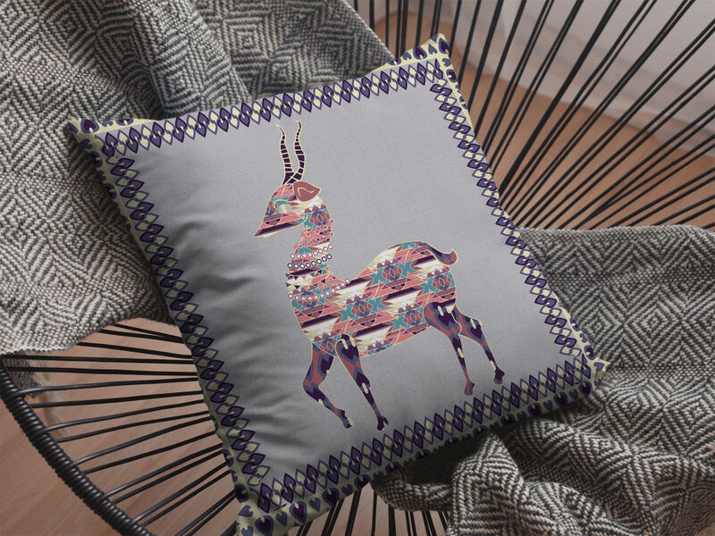 Homezia 18" Purple Cream Boho Deer Zippered Suede Throw Pillow