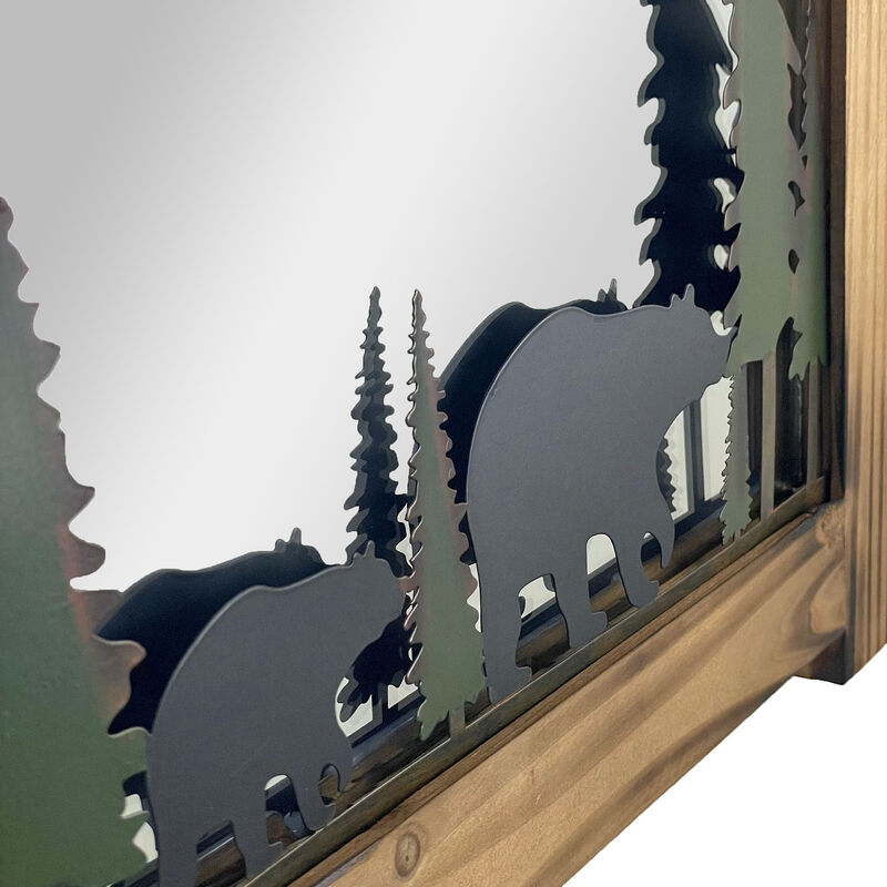 26-Inch High Black Bears Wood and Metal Wall Mirror Cabin Home Bedroom Decor image number 3
