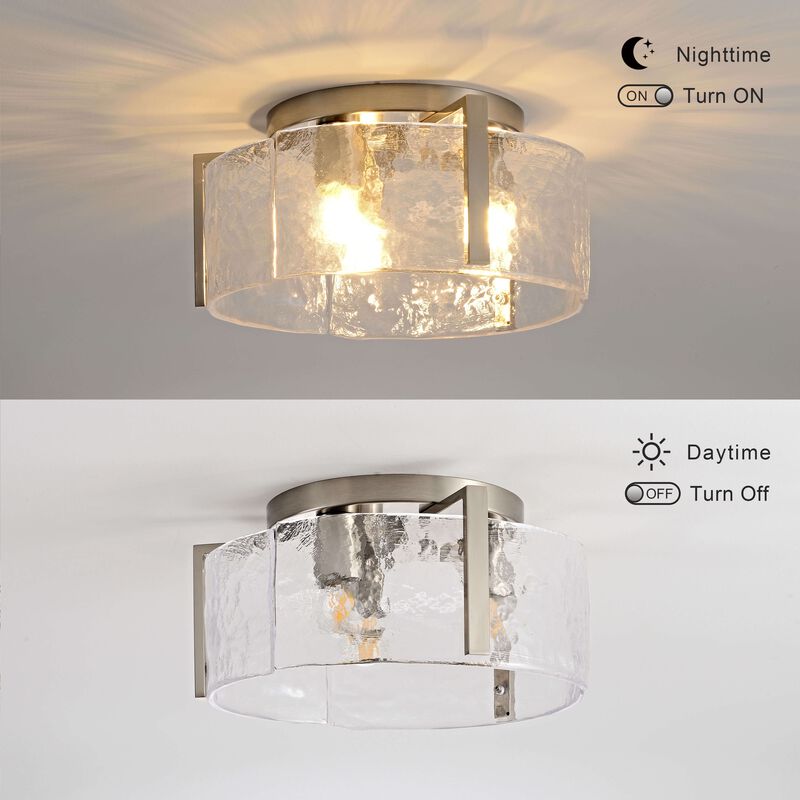 Aurore Round 3-Light Antique Nickel Textured Glass Panels Flush Mount image number 6