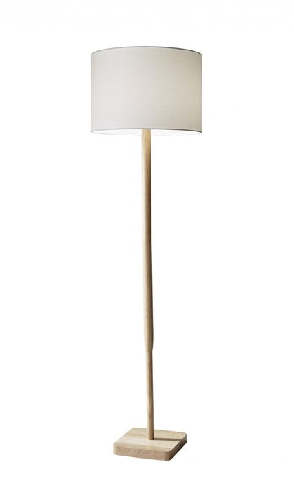HomeRoots 59" Natural Solid Wood Floor Lamp With White Linen Drum Shade