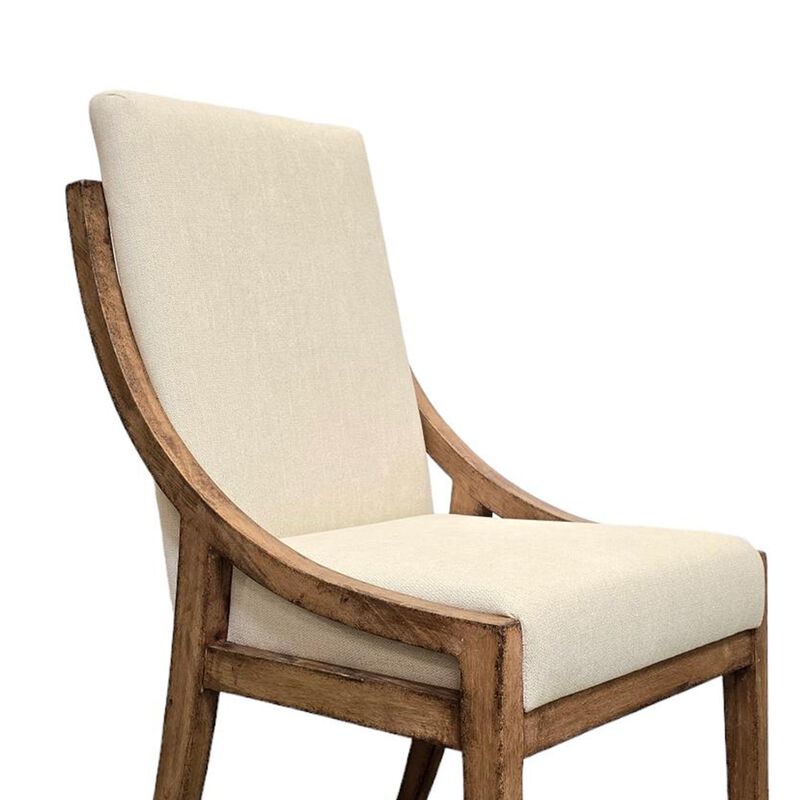 Ale Dining Side Chair Set of 2, Ivory Fabric, Natural Brown Pine Wood