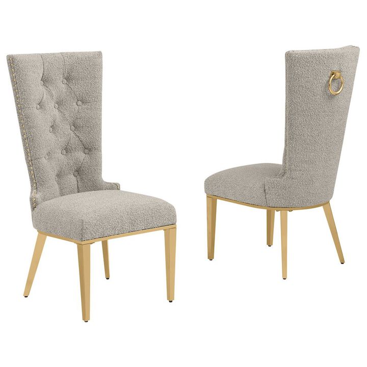Gray Boucle Fabric With Gold Chrome Base Glam Dining Chairs (Set Of 2)